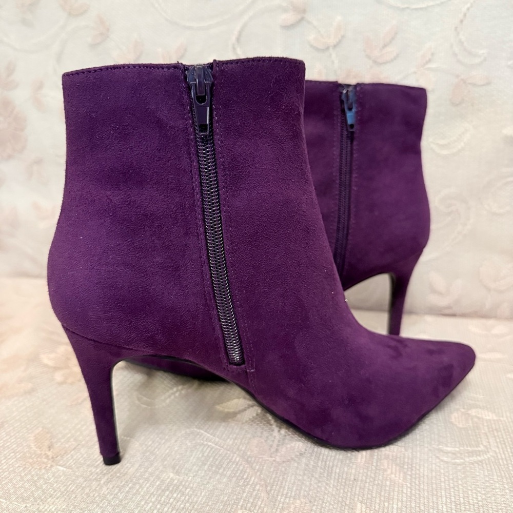 Purple Short Boots Heels Zipper Pointed Toe Faux Suede Size 8 - Picture 5 of 9